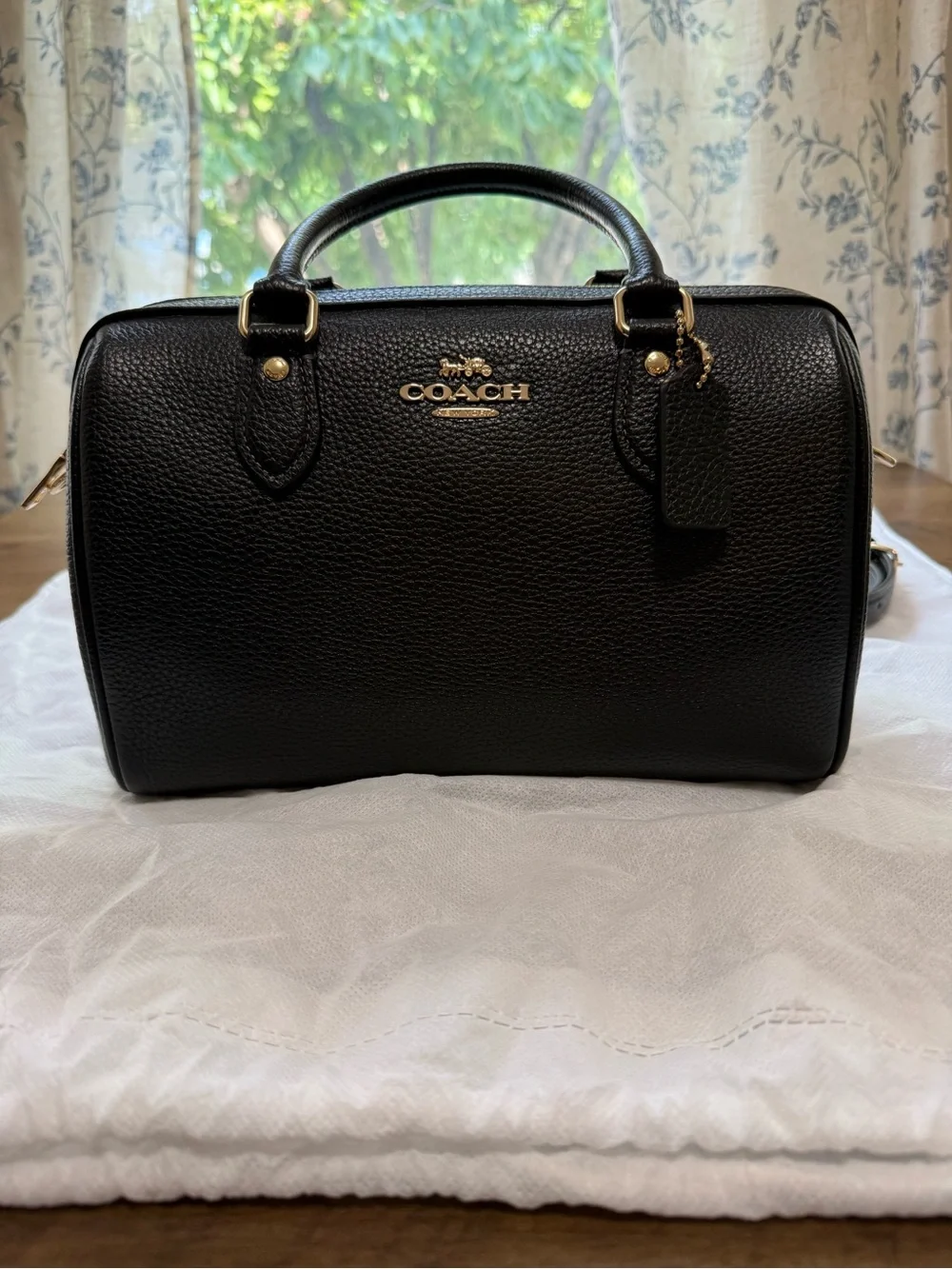 Coach Black Pebbled Leather Medium Rowan
